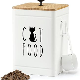 Контейнер для хранения кошачьего корма PERFNIQUE, герметичный контейнер для лакомств для кошек с бамбуковой крышкой, 25 чашек, для хранения корма для домашних животных, для кухонной столешницы.