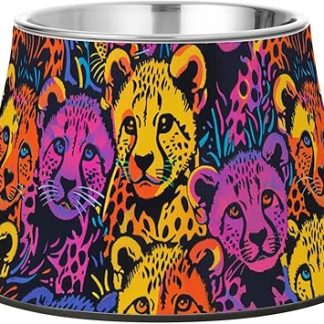 Усовершенствованная миска для воды Happy Rainbow Cheetah Cubs из нержавеющей стали для собак, кошек, кроликов и птиц. Удобное кормление.