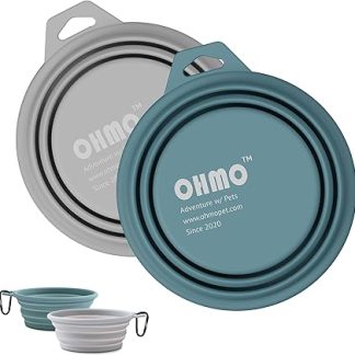 Складная миска для собак OHMO (2 шт., 400 мл, светло-голубая и пепельная), силиконовая миска для воды для кошек и собак, портативная миска для собак, складная, для кемпинга и походов.