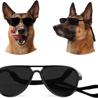 Dog Sunglasses Pet Supplies for Medium Large Breed Dogs with Adjustable Strap Black UV Protection Sun Glasses for Pet Riding Hiking Swimming Police Halloween Christmas Cosplay(Large)