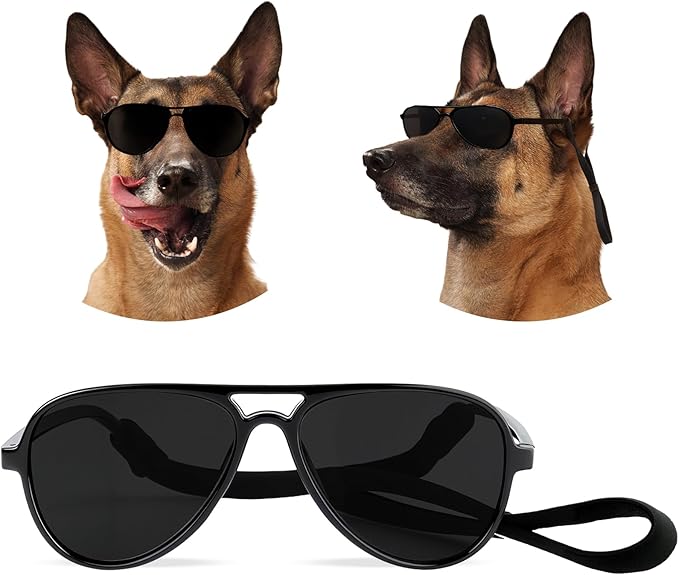 Dog Sunglasses Pet Supplies for Medium Large Breed Dogs with Adjustable Strap Black UV Protection Sun Glasses for Pet Riding Hiking Swimming Police Halloween Christmas Cosplay(Large)