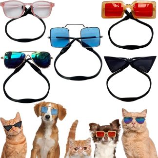 5PCS Cat Dog Sunglasses Classic Retro Pet Glasses，UV Protection Trendy Cute Hip-hop Funny Pet Glasses for Cosplay Costume Photos Props Road Trip Christmas