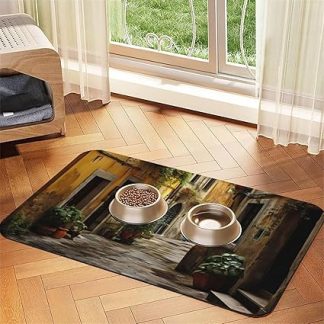 Итальянский коврик для кормления собак и кошек из искусственной кожи с принтом в стиле «старой улицы», с впитывающей нескользящей резиновой основой.