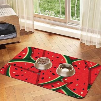 Красный коврик для кормления собак и кошек из искусственной кожи с принтом арбуза, впитывающий влагу, с нескользящей резиновой основой.