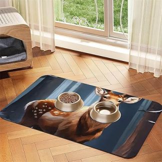 Коврик для кормления собак и кошек из искусственной кожи с принтом оленя, с впитывающей нескользящей резиновой основой.