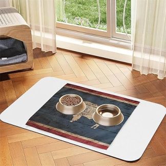 Коврик для кормления собак и кошек из искусственной кожи с принтом карты флага штата Вайоминг, с впитывающей нескользящей резиновой основой.