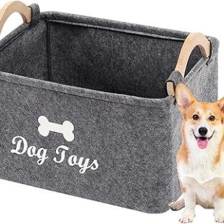 Корзины для хранения игрушек для собак Geyecete с деревянной ручкой, корзина для хранения принадлежностей для животных / детская корзина-переноска для игрушек C705 (серый)