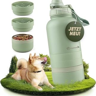 Дорожная бутылка для питья для собак, 1 л, с контейнером для корма, идеально подходит для путешествий и прогулок на природе, термоизолированная бутылка из нержавеющей стали с миской, аксессуары для собак, бутылка для собак с