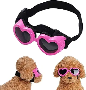 Choyaxo Pink Heart-Shaped Dog Sunglasses with UV Protection, Adjustable Strap & Windproof Design for Small Dogs