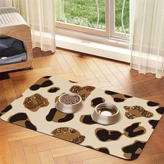 Коврик для кормления собак и кошек из искусственной кожи с леопардовым принтом, впитывающий влагу, с нескользящей резиновой основой.
