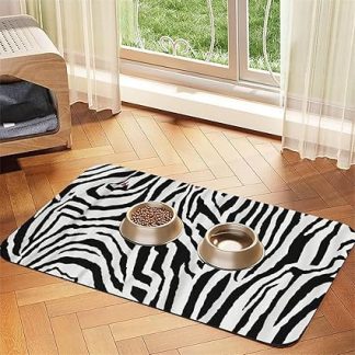 Коврик для кормления собак и кошек из искусственной кожи с принтом «зебра», с впитывающей нескользящей резиновой основой.