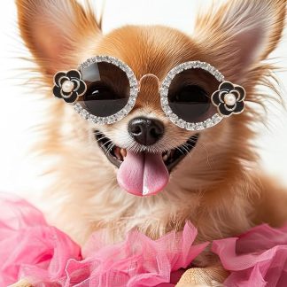 Hosiwei Camellia Diamonds Pet Sunglasses for Small & Medium Dogs/Cats - Cute Costume Glasses for Parties, Halloween, Christmas - Funny Dress Up Accessory for Photo Shoots (Black, Small)