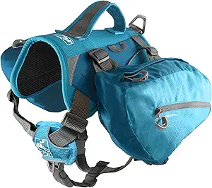 Kurgo Big Baxter Dog Backpack, Dog Saddlebag Pack for Pets, Adjustable Saddlebag for Hiking, Walking, Running, Camping, Coastal Blue