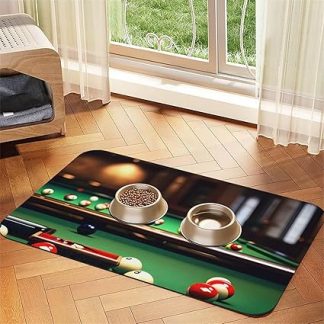 Коврик для кормления из искусственной кожи с бильярдным рисунком для собак и кошек. Впитывающая нескользящая резиновая основа.