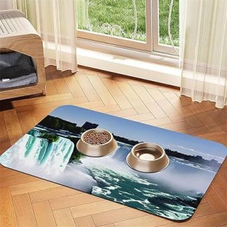 Коврик для кормления собак и кошек из искусственной кожи с принтом «Осень в Ниагаре», впитывающий, нескользящий резиновый коврик.