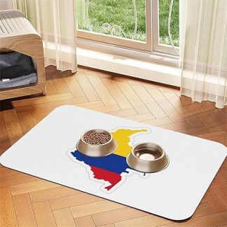 Коврик для кормления собак и кошек из искусственной кожи с принтом карты Колумбии, впитывающий, нескользящий, с резиновой подложкой.