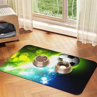 Стильный коврик для кормления собак и кошек из искусственной кожи с футбольным принтом, впитывающий влагу и с нескользящей резиновой основой.