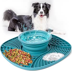 Коврик для вылизывания собак AiQInu с миской для воды, коврик для вылизывания собак с присоской для снятия тревожности у собак, коврик для кормления маслом или йогуртом, для купания собак, дрессировки, ухода за шерстью и т.д.