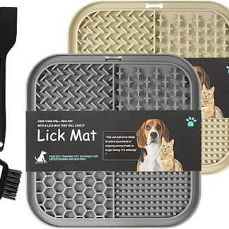 Коврик для вылизывания собак, 20x20 см, 2 силиконовых коврика с присосками, замедляет поедание пищи кошками и собаками, в комплекте скребок и щетка. (Бежевый + серый)