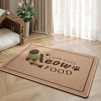 Впитывающий коврик для кормления домашних животных - коврик для собак и кошек, предназначенный для мисок с едой и водой, быстросохнущий, аксессуар для кошек, которые пачкают миски водой, коричневый, 45 x 60 см.