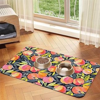 Красочный коврик для кормления собак и кошек из искусственной кожи с персиковым принтом. Впитывающая нескользящая резиновая основа.