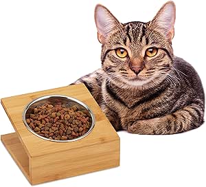 Кормушка Relaxdays для кошек и собак, бамбук, нержавеющая сталь, 300 мл