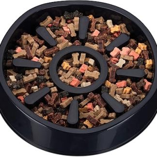 Миска для собак Relaxdays, пластиковая, нескользящая, большая, для медленного приема пищи, 900 мл, черная, 1 шт. (1 упаковка)