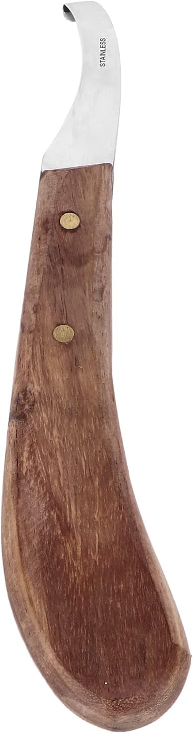 Horse Hoof Knife Curved Carbon Steel Ergonomic Wooden Handle Left Hand Hoof Trimmer Tool for Horses and Farriers