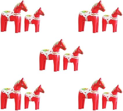 5 set 2pack/lot Eco-friendly Wooden Swedish Horse Statue Care For Environment Care For Home Swedish Dala Horse Statue Odorless red
