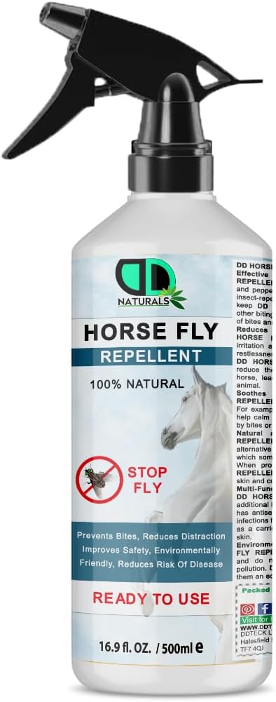 100% Natural Horse Fly Repellent Spray Deet - Free & Skin-Friendly, Prevents Bites, Reduce Distraction, Improves Safety, Enhance Comfort, Multipurpose Use (500ml Spray)