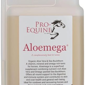 Aloemega is an Aloe Vera & Sea Buckthorn omega rich Horse Supplement. Helps maintain normal Digestion and Coat Health. 1 Litre.