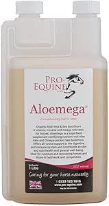 ALOEMEGA 1 LITRE Horse feed supplement for immune support and skin and coat condition. Aloe Vera and Sea Buckthorn superfood wellbeing for your horse.