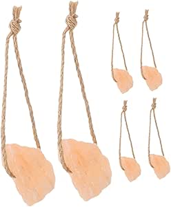 SUPVOX Natural Pink Salt Blocks 6pcs 30-50g Each with Rope for Horses, Cattle, Deer and Livestock Essential Mineral Salt Blocks for Healthy Grazing