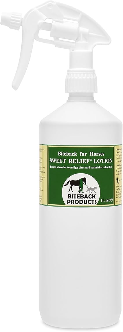 Biteback Products 'Sweet Relief'® - Midge Barrier Lotion Spray with Benzyl Benzoate for Effective Insect & Bug Defence - Ideal for Outdoor Horse Protection and Skin Support - 1000ml
