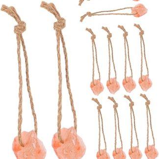 BESPORTBLE Mineral Salt Blocks with Hanging Rope for Livestock – 12pcs Natural Pink Salt Chew Blocks 30-50g Each – Suitable for Horses, Cattle, Deer, Goats, Alpacas on Farms
