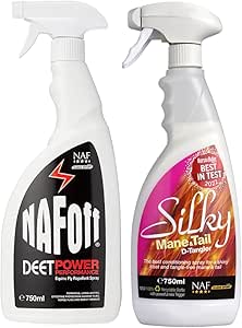 NAF Off Deet Power Performance, 1 x 750ml and NAF SIlky Mane & Tail D-Tangler, 1 x 750ml | Pack of 2