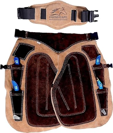 EQUESTRIAN STORE 70cm-27 Farrier Apron, Premium Farrier Full Leather Hoof Apron, Real Suede Farrier Tool Apron, Trimmer Chaps Hoof Care, Farrier Men & Women Adjustable Apron