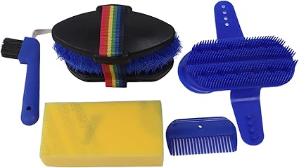 6pcs Stable Cleaning Kit, Professional Horse Grooming Set with Sponge Fur Comb Horseshoe Hook and Stable Brush for Effective Horse and Stall Cleaning