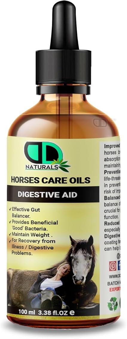 Horse Digestive Aid Care Oil | Effective Gut Balancer & Maintain Weight, Reduced Risk of Ulcers, Recovery From Illness Digestive Problems, Support during Diet (100ml Glass Dropper)