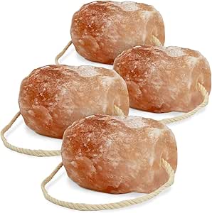 Himalayan Salt Lick Stone 4 x Lick Stone with Cord, Total Approx. 12 kg, for Horses, Sheep, Cattle, Game, Livestock Salt Mineral Lick Stone - Premium Lick Stone