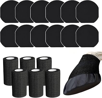 Pack of 12 Hoof Bandage Tape with 6 Rolls Packaging Total 18 Pieces, Strong Sticky Horse Hoof Wraps, Breathable Waterproof Magic Food Hoof Pads, Hoof Pads for Treating Hoof Wounds