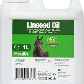 NAF Linseed Oil for Horses 1L – Cold-Pressed Omega 3 Supplement – Supports Skin, Coat Shine, Condition & Energy – Natural Source of Fatty Acids for Daily Feeding