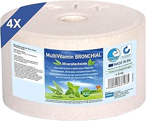 Salt Lick for Horses – MultiVitamin Bronchial with Mint & Eucalyptus – Set 4 x 3kg Sea Salt Blocks with Vitamins, Minerals – Supports Respiratory Health for Horses, Sheep, Goats, Cattle