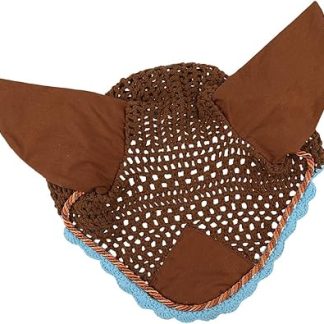 Soft Cotton Hand Crochet Breathable Fly Veil with Ears for Horse Brown