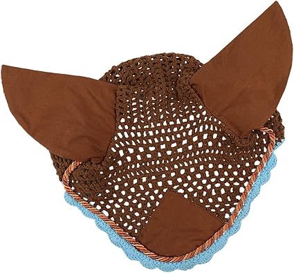 Soft Cotton Hand Crochet Breathable Fly Veil with Ears for Horse Brown