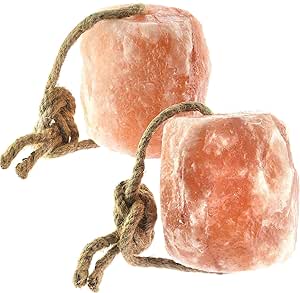 Natural Himalayan Salt Lick 1-2KG To 2-3KG On Rope for Horse, Deer, Goat, and Livestock Animals Himalayan Salt Block 2Pcs (1-2KG)