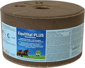 Salt Lick for Horses – EquiVital PLUS Mineral Block with Biotin, Vitamins & Mediterranean Sea Salt – 1 x 3kg – Supports Hoof Growth, Immunity & Fertility for Horses