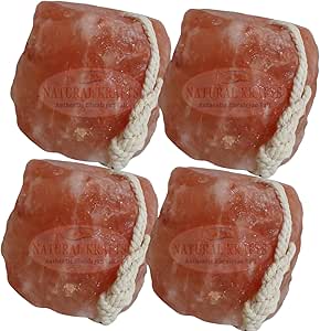 4 x 1KG Himalayan Salt Lick with Hanging Rope – Natural Pink Rock Salt Stones for Horses, Cattle, Deer & Livestock | Mineral Supplement Blocks by NaturalKrafts, Punjab Pakistan