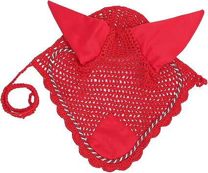 Pwshymi Horse Ear Bonnet Breathable Soft Cotton Crochet Fly Veil Hat for Sensitive Horses