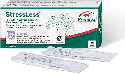 PrimeVal – StressLess® Pheromone Gel – For Horses & Ponies – Fast-Acting Calming Gel – Promotes Feelings of Reassurance In Stressful Situations – Ideal for Competitions & Travelling – 2 x 5ml Sachets